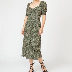 Smocked-sleeve midi dress in floral
